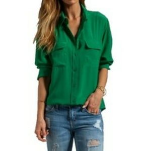 Emerald Green Sheer Button-up Blouse